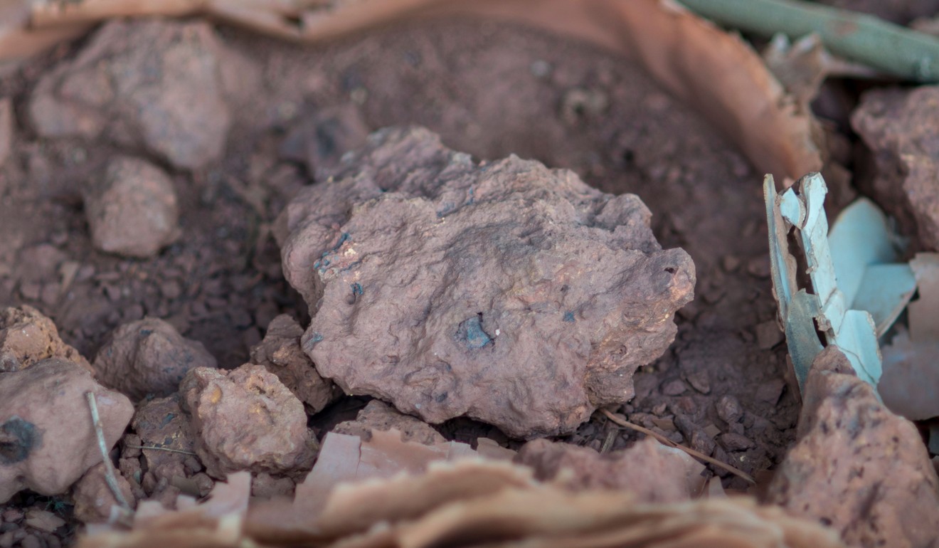 A view of an old bauxite sample at an abandoned shed extracted from Kyebi Forest Reserve. Photo: AFP