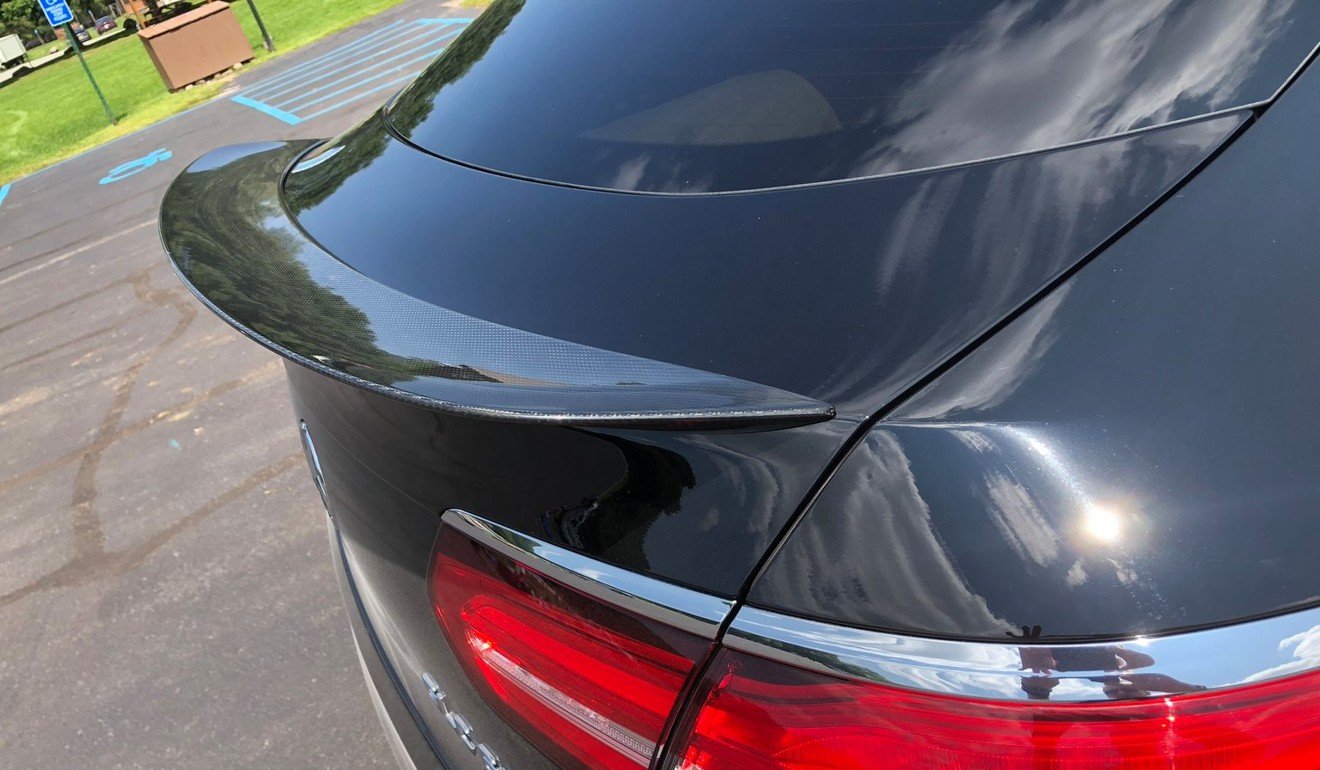 The optional carbon-fibre spoiler fitted to the back of the GLC Coupe.