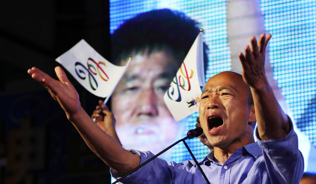 Opposition Nationalist Kuomintang Party candidate Han Kuo-yu celebrates after winning the mayoral election in Kaohsiung, Taiwan, on November 24. Photo: Reuters