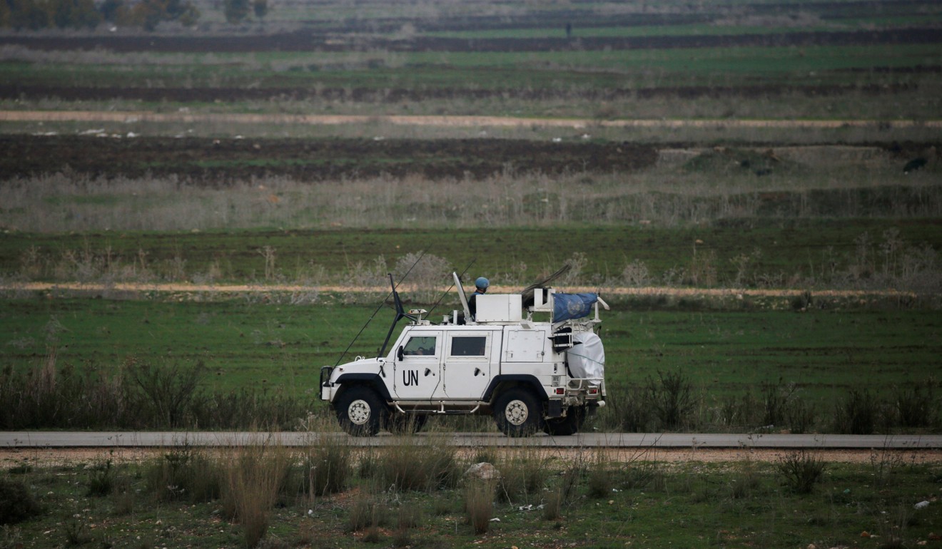 A UN vehicle on the Lebanese side of the border with Israel near the northern Israeli town of Metula. Photo: Reuters