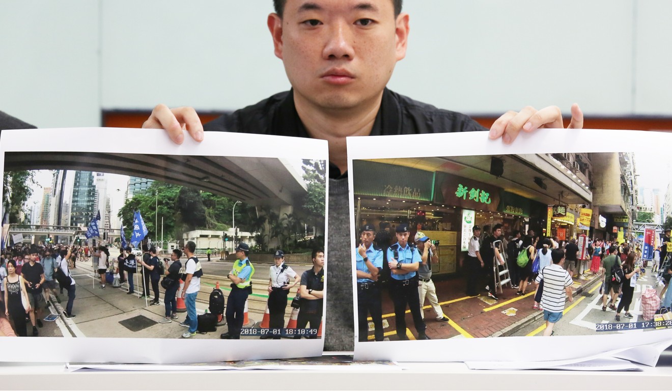 Civil Rights Observer member Charles Tsang Wing presents evidence on Sunday. Photo: Jonathan Wong