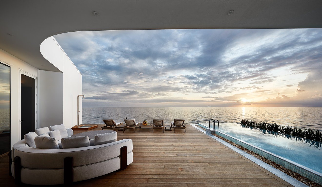 The sizeable living room and large deck with sun chairs and private pool is an ideal spot to relax. Photo: Justin Nicholas