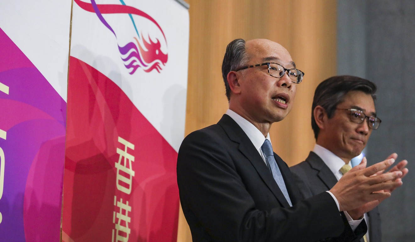 Secretary for Transport and Housing, Frank Chan speaking to the media on the Long Term Housing Strategy Annual Progress Report 2018. Photo: Felix Wong