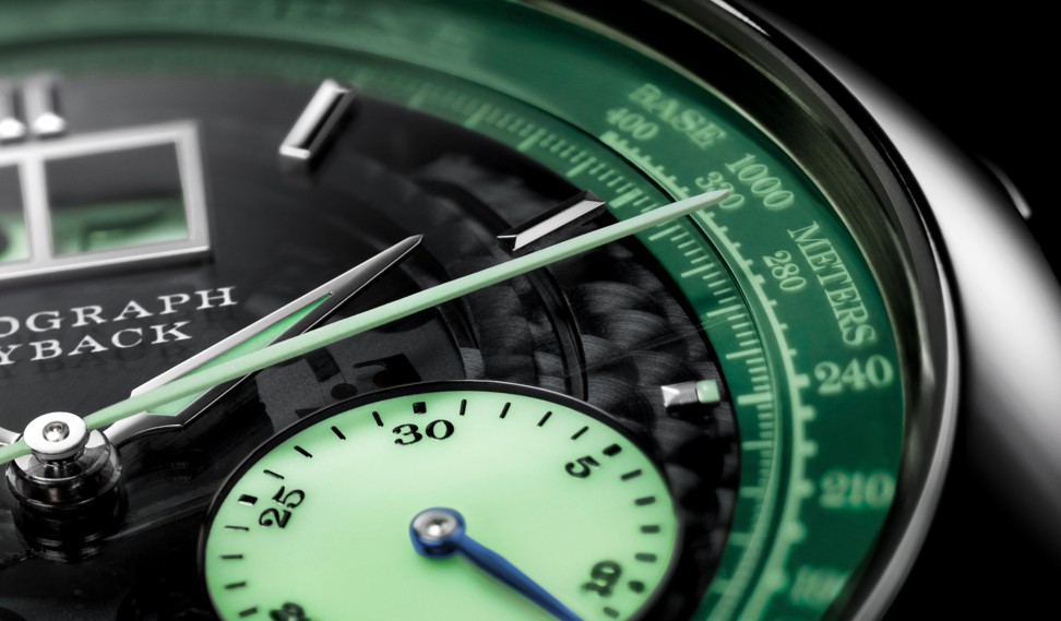 The dial on A. Lange & Söhne’s Datograph Up/Down Lumen watch is coated with glow-in-the-dark Super-LumiNova.