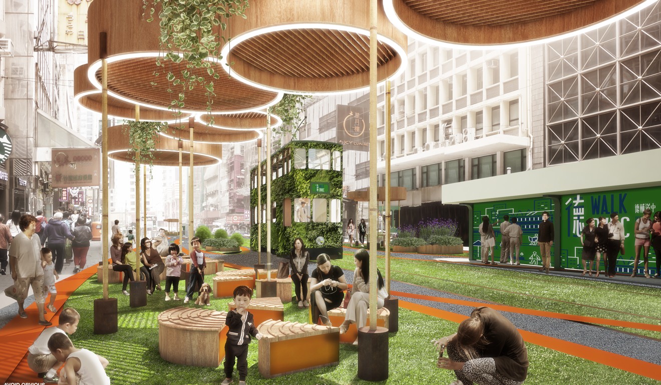 An artist’s rendering of the proposed Sheung Wan Fiesta, which Walk DVRC proposed to pedestrianise part of Des Voeux Road Central. Photo: Handout