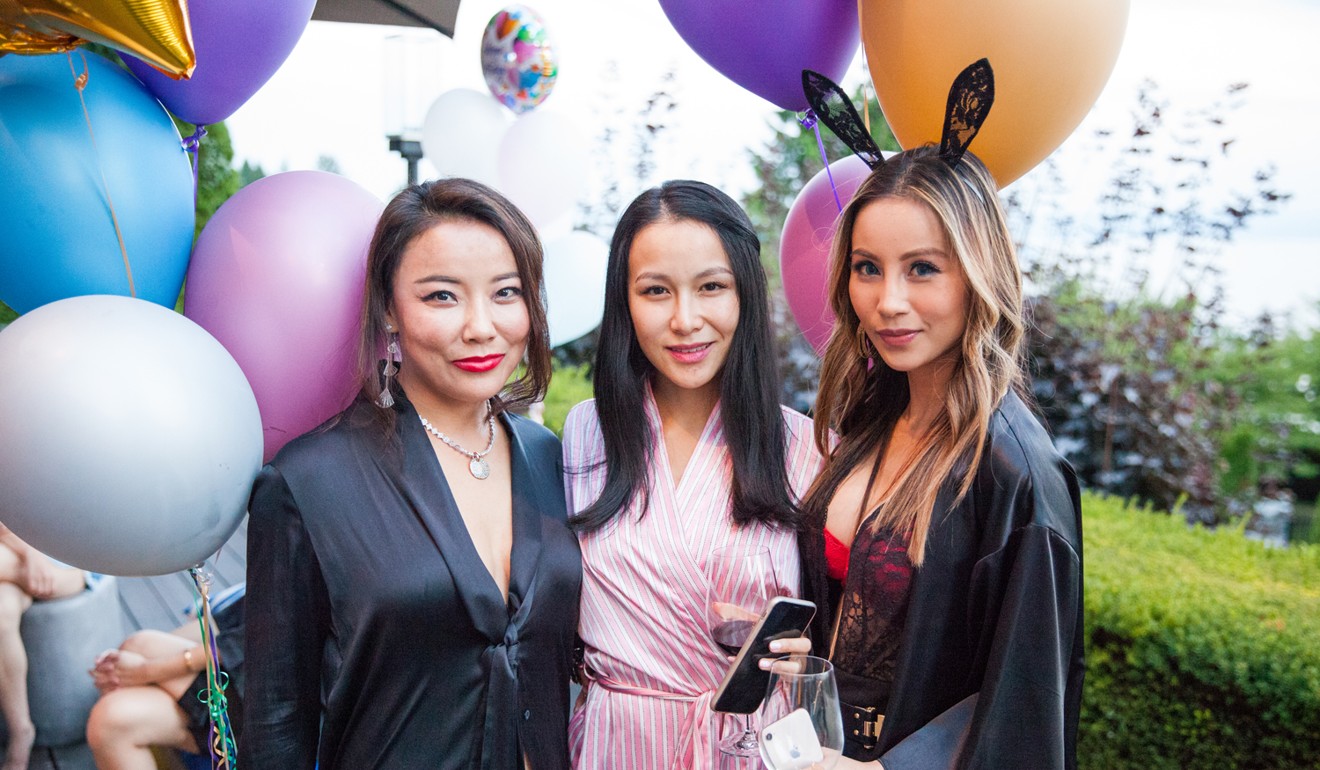 Amy Zhuang, Chelsea Jiang and Zolie Zioli at Zhuang's birthday party at her house in West Vancouver. Photo: Christine McAvoy