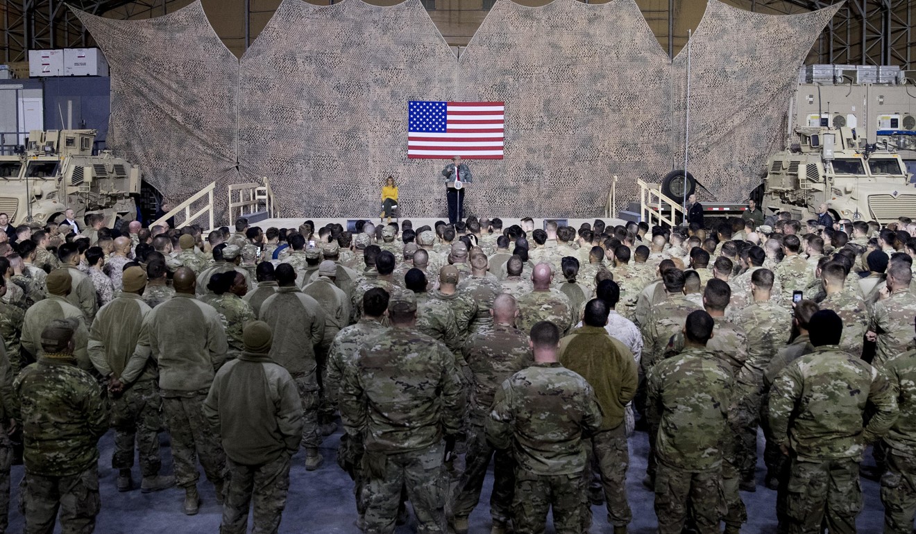 US President Donald Trump addresses US troops at Al-Asad Air Base, Iraq. Photo: AP