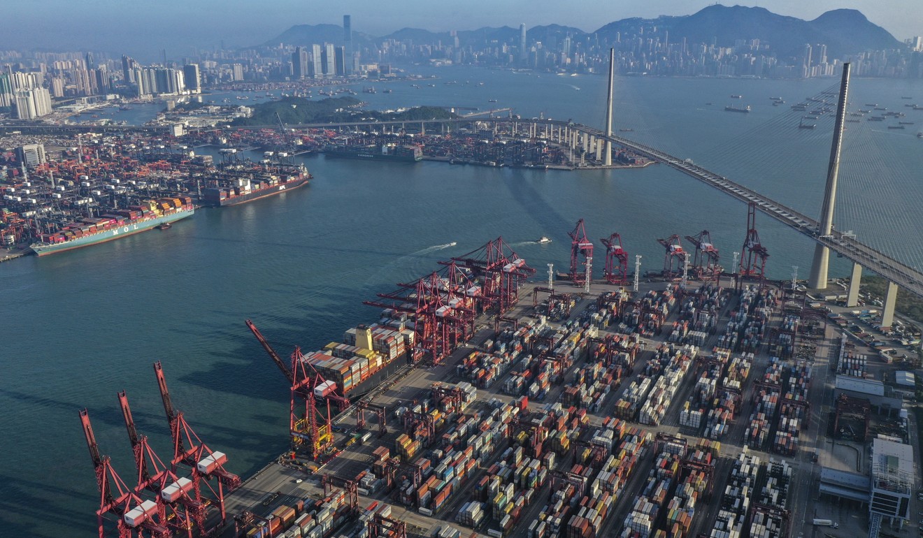 An overhead view of Kwai Chung and the Tsing Yi Container Terminal. Photo: Martin Chan