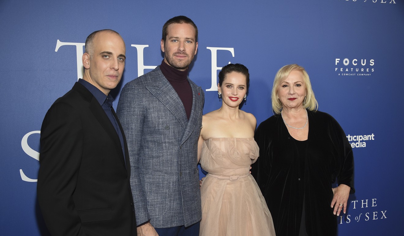 Screenwriter Daniel Stiepleman (left), Armie Hammer, actress Felicity Jones and director Mimi Leder (right) at a special screening of On The Basis of Sex in New York. Photo: Evan Agostini/Invision/AP