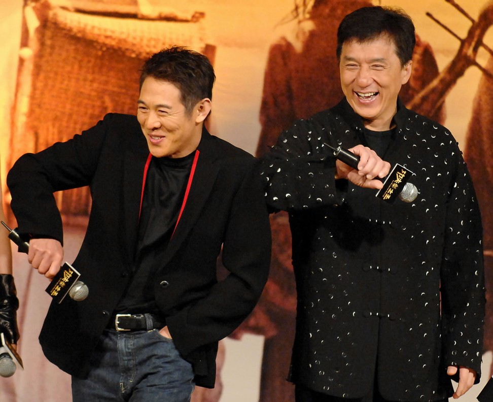 Jackie Chan and Jet Li attend a news conference for their movie ‘The Forbidden Kingdom’ in Hong Kong in 2008. Photo: Xinhua