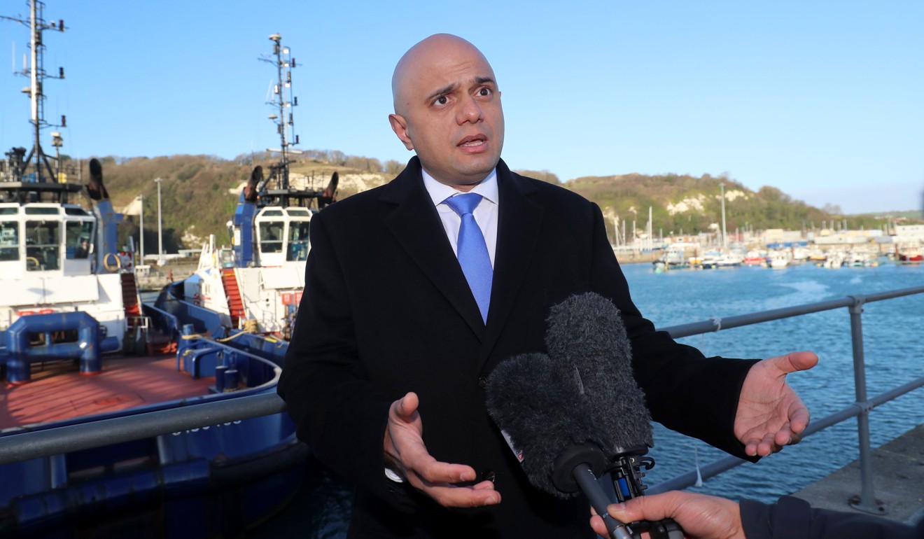 Britain’s Home Secretary Sajid Javid on the quayside at Dover on January 2, 2019. Photo: AFP