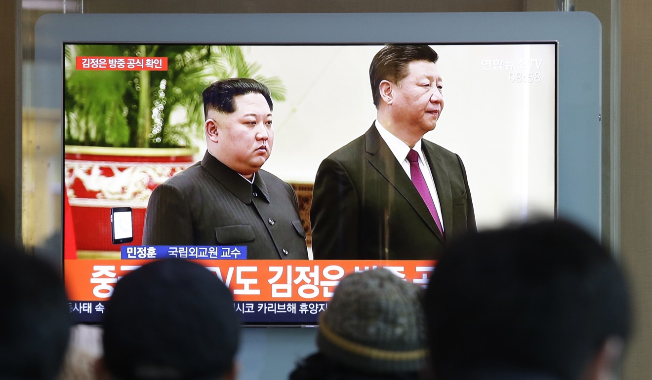 North Korea’s Kim Jong-un meets Chinese President Xi Jinping. Photo: AP