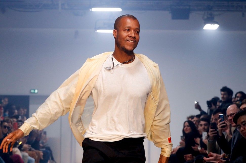 American fashion designer Heron Preston acknowledges the applause of the audience on Tuesday at the end of his men’s fall/winter 2019-20 collection show in Paris, which opened the six-day event. Photo: AFP