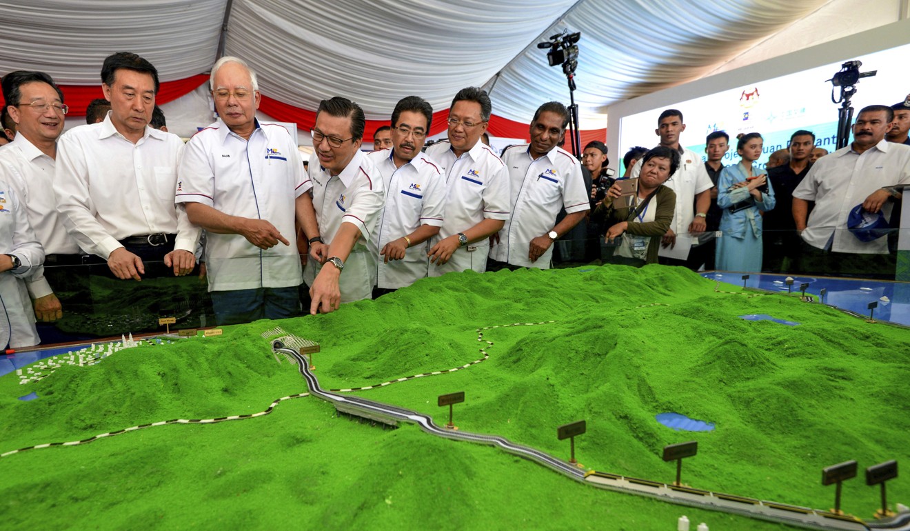 A September 2017 photo of Malaysia’s former prime minster Najib Razak at the launch of the ECRL project in Kuantan. Photo: AP