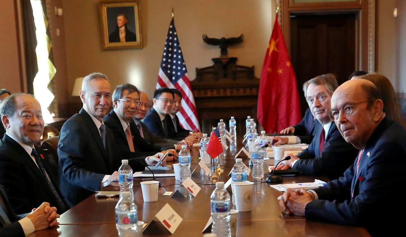 US Trade Representative Robert Lighthizer speaks across from China’s Vice-Premier Liu He during the opening of the US-China trade talks, in Washington, on Wednesday. Photo: Reuters