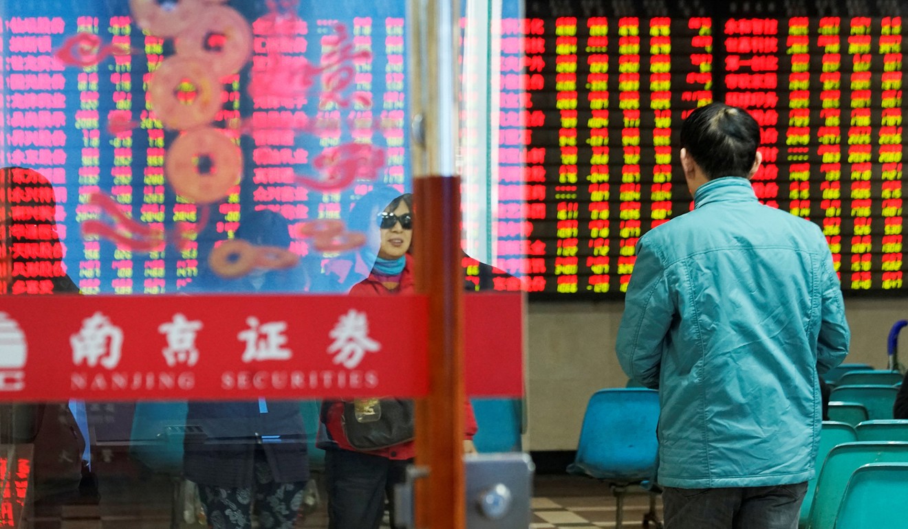 A stock brokerage in Nanjing, Jiangsu province. Stock markets, like football, are a national obsession in China. Photo: Reuters