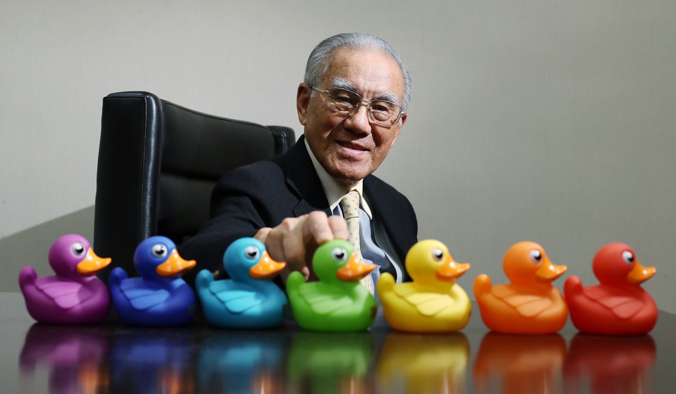 Lam Leung-tim with his iconic rubber ducks. Photo: Nora Tam