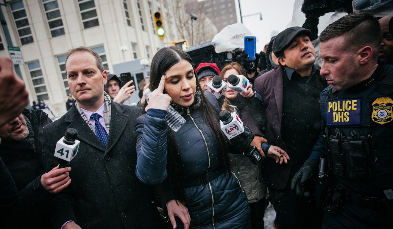 Emma Coronel Aispuro, wife of convicted drug lord Joaquin 'El Chapo' Guzman, leaves United States Federal Court in Brooklyn on February 12. Photo: EPA