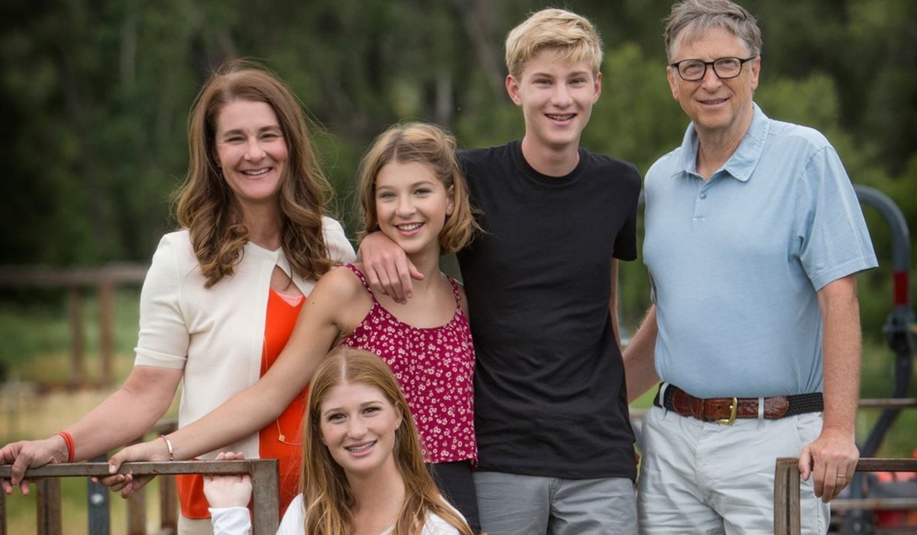 Melinda Gates (far left) with her husband Bill, and their three children, daughters Jennifer (front) and Phoebe, and son Rory. Photo: Bill Gates/Facebook