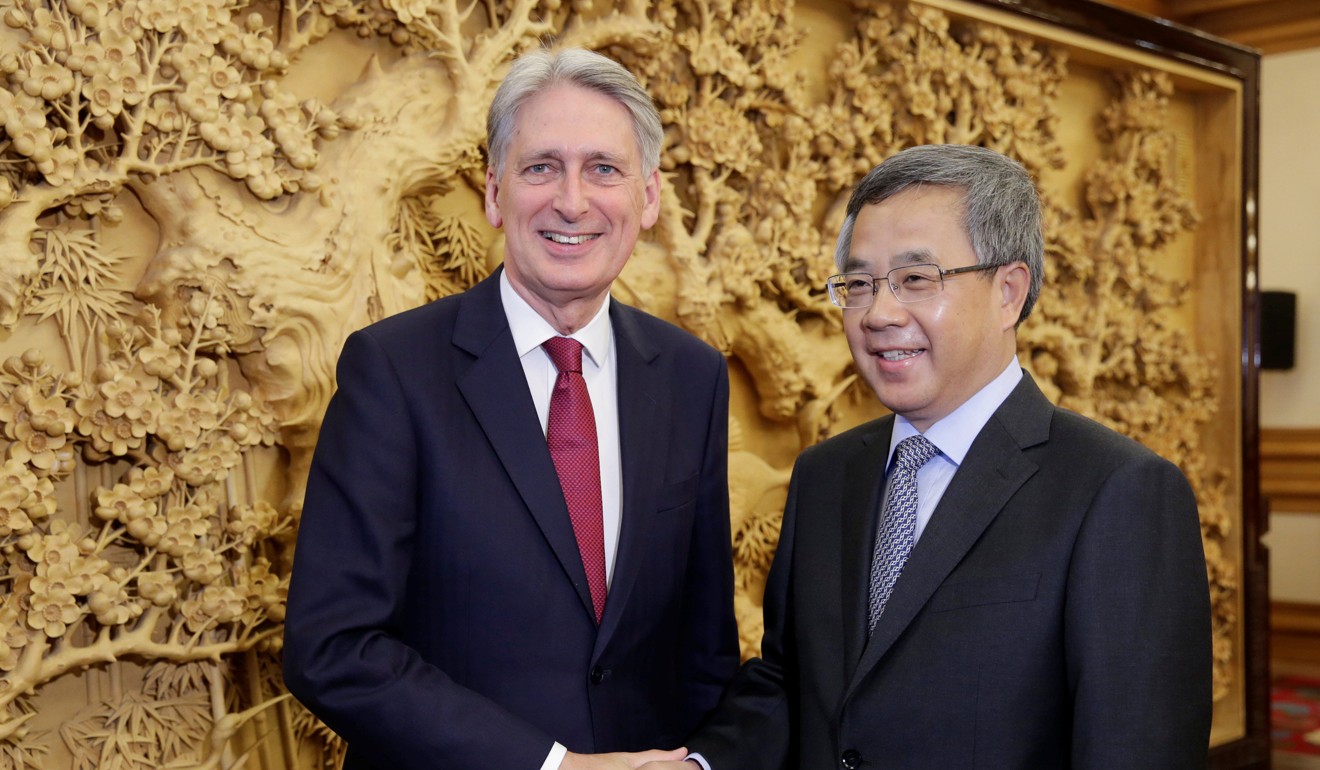 Hammond had been set to meet again with Chinese Vice Premier Hu Chunhua, right. Photo: Reuters