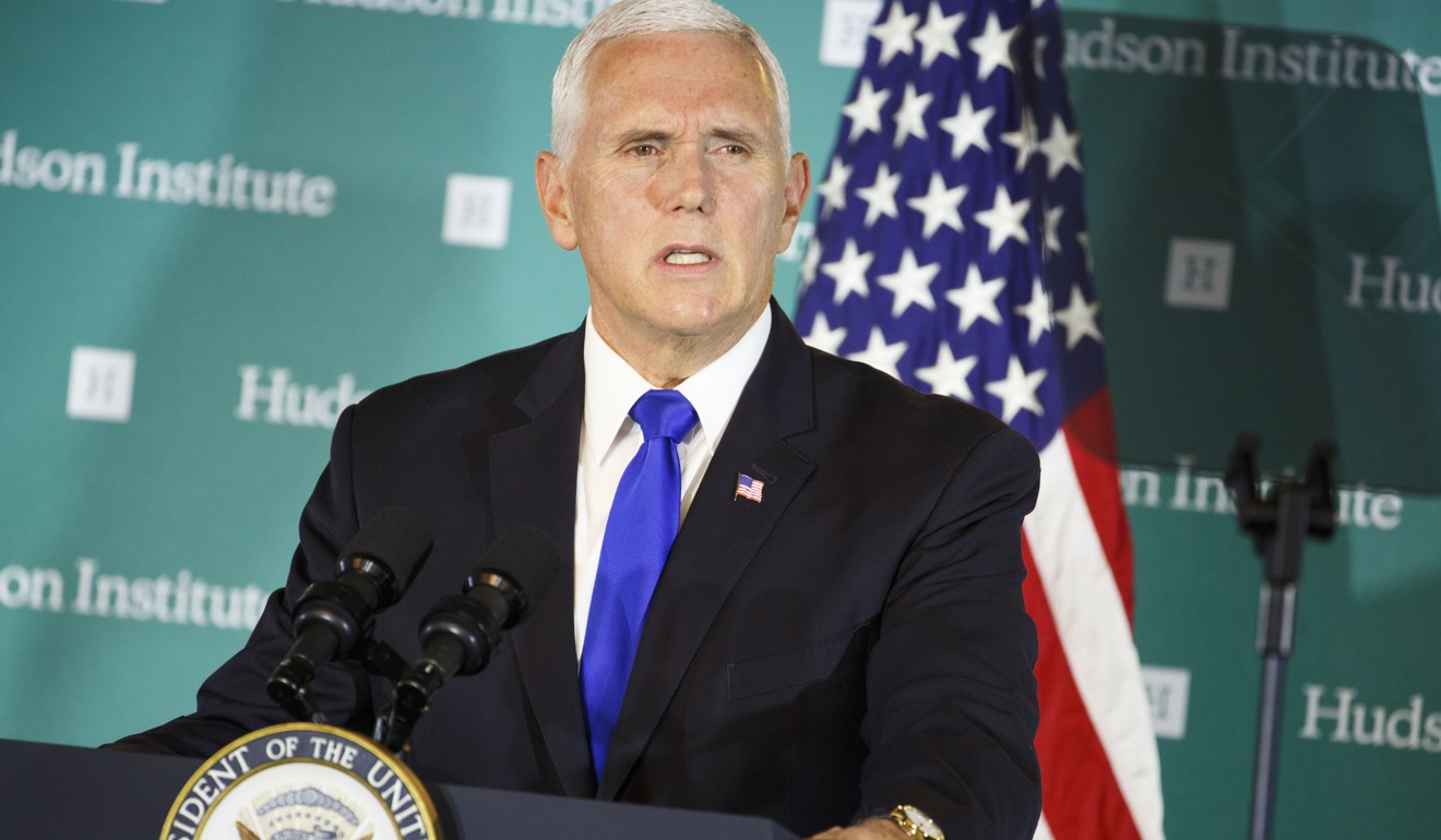 US Vice-President Mike Pence harshly criticised China in a speech at the Hudson Institute in Washington on October 4. Photo: Joshua Roberts/Bloomberg