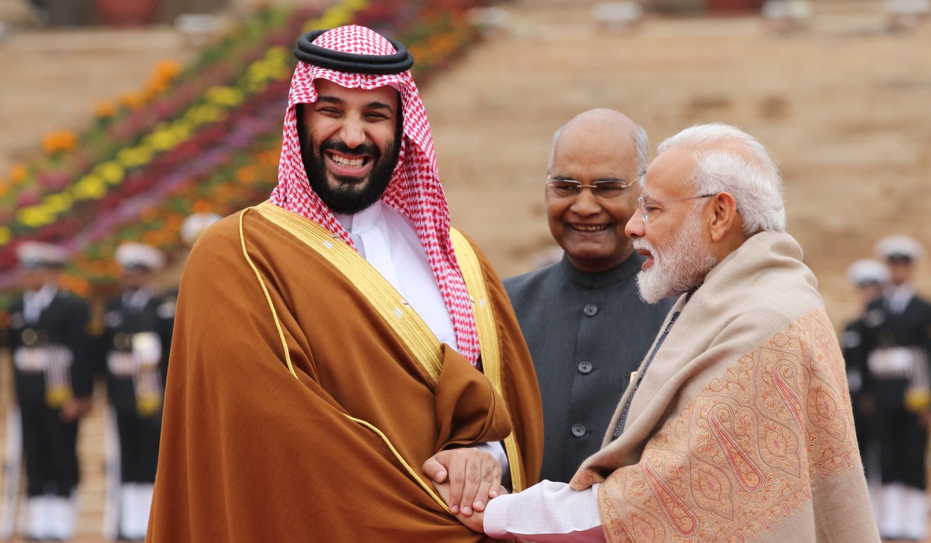 Saudi Crown Prince Mohammed bin Salman with Indian Prime Minister Narendra Modi. Photo: Bloomberg
