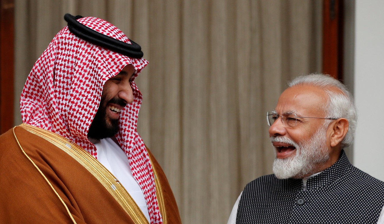 Saudi Crown Prince Mohammed bin Salman shares a smile with Indian Prime Minister Narendra Modi. Photo: Reuters