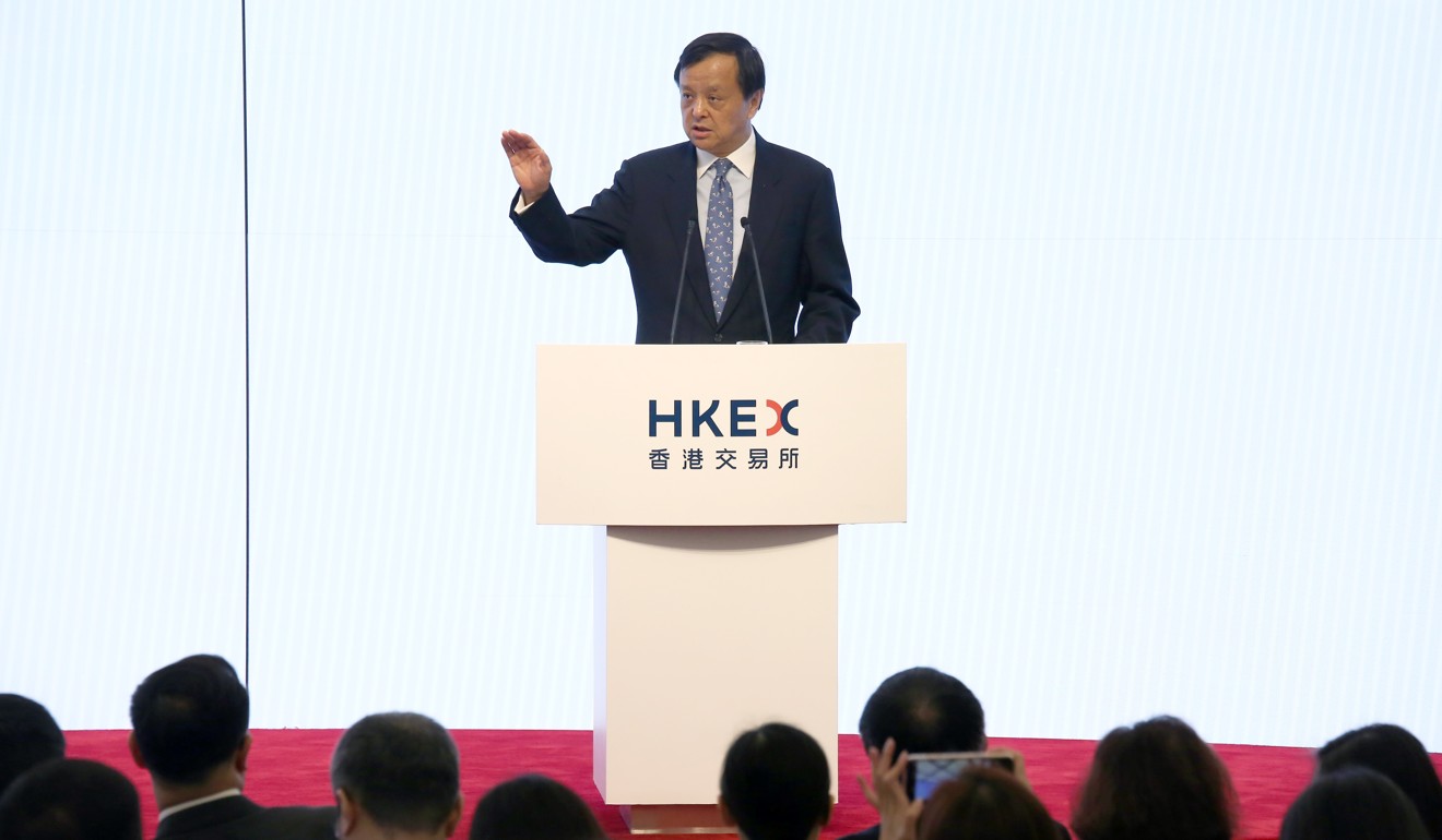 Charles Li Xiaojia, chief executive of HKEX, at the launch of Bond Connect Primary Market Information Platform on February 22, 2019. Photo: Jonathan Wong