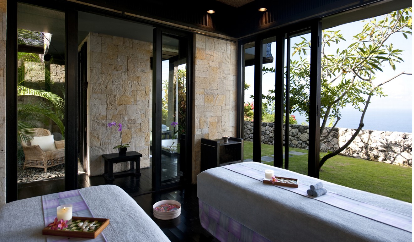 A treatment room for a couple at the Bulgari Resort Bali spa.