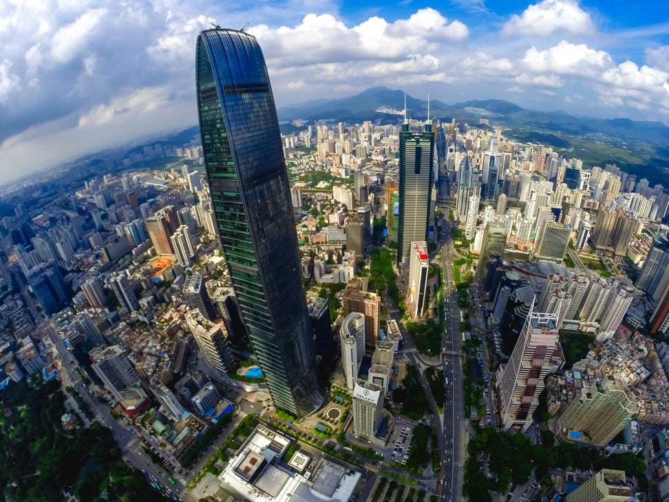 The KK100 skyscraper towers over Shenzhen. Picture: Imaginechina