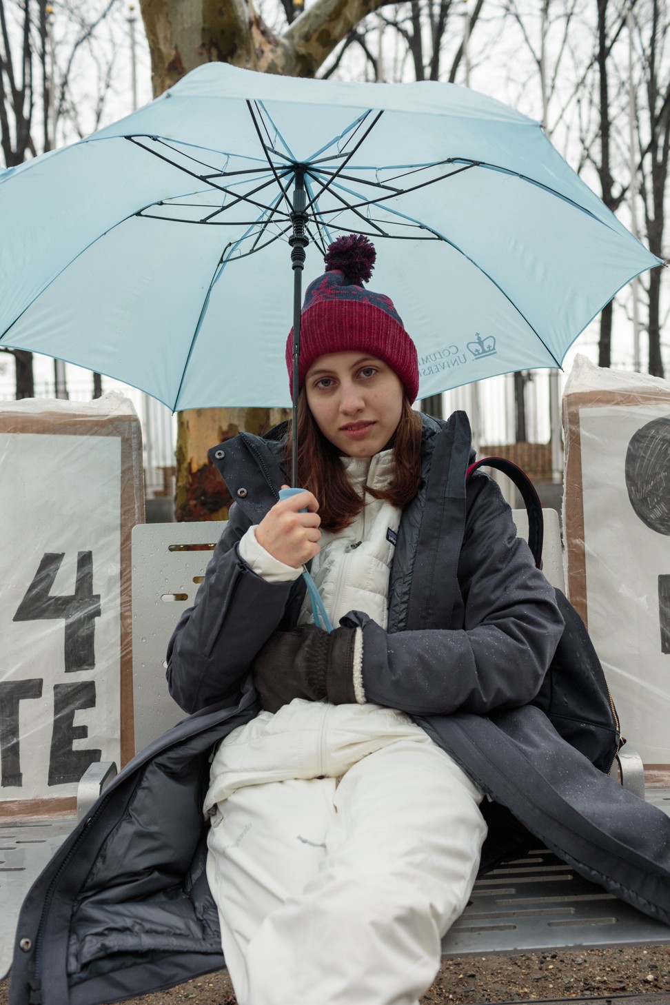 Alexandria Villasenor on the bench from which she conducts her protest. Picture: for The Washington Post by Sarah Blesener