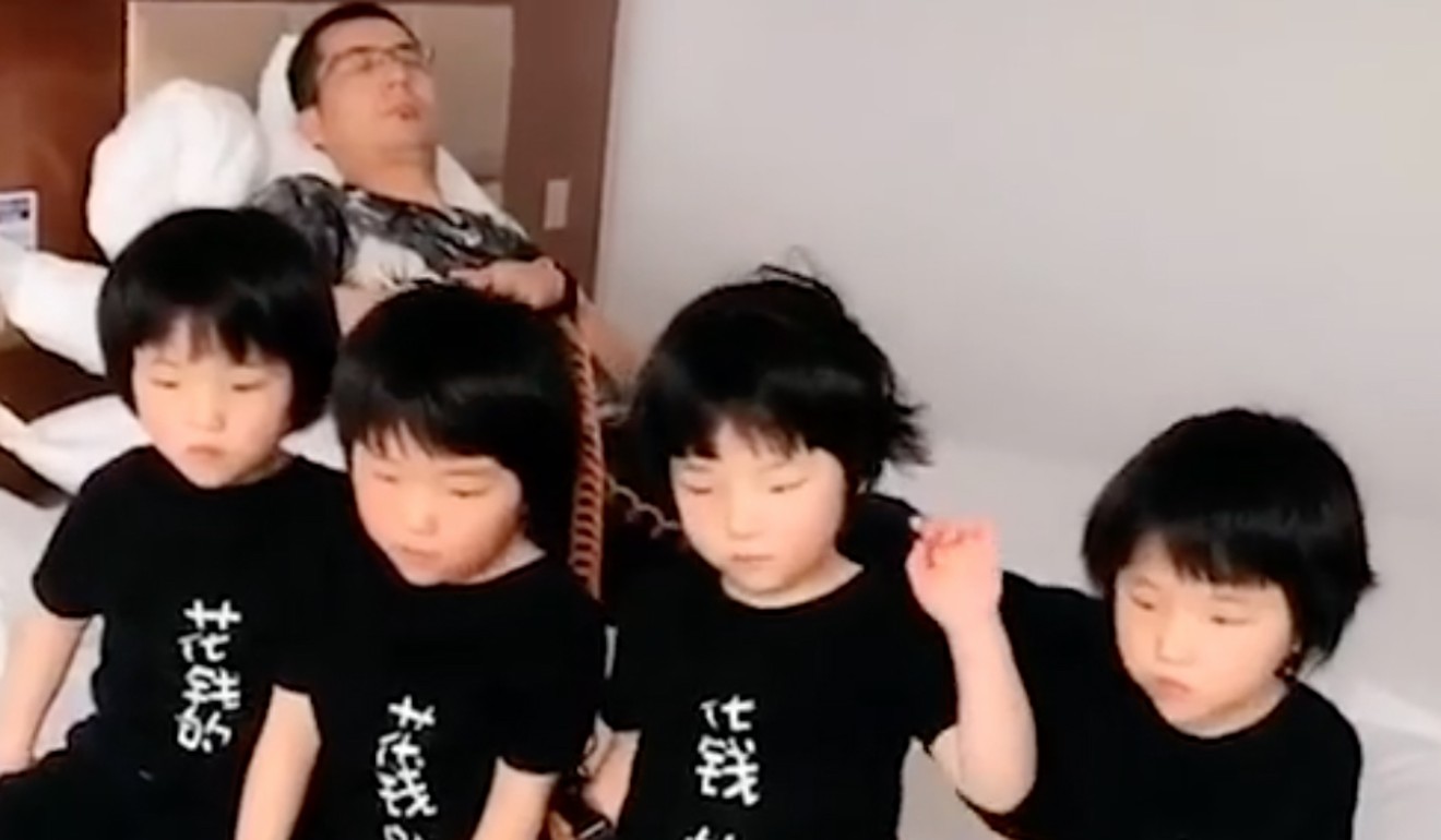 Four identical little girls have attracted millions of followers online after their parents started live-streaming their daily adventures. Photo: Thepaper.cn