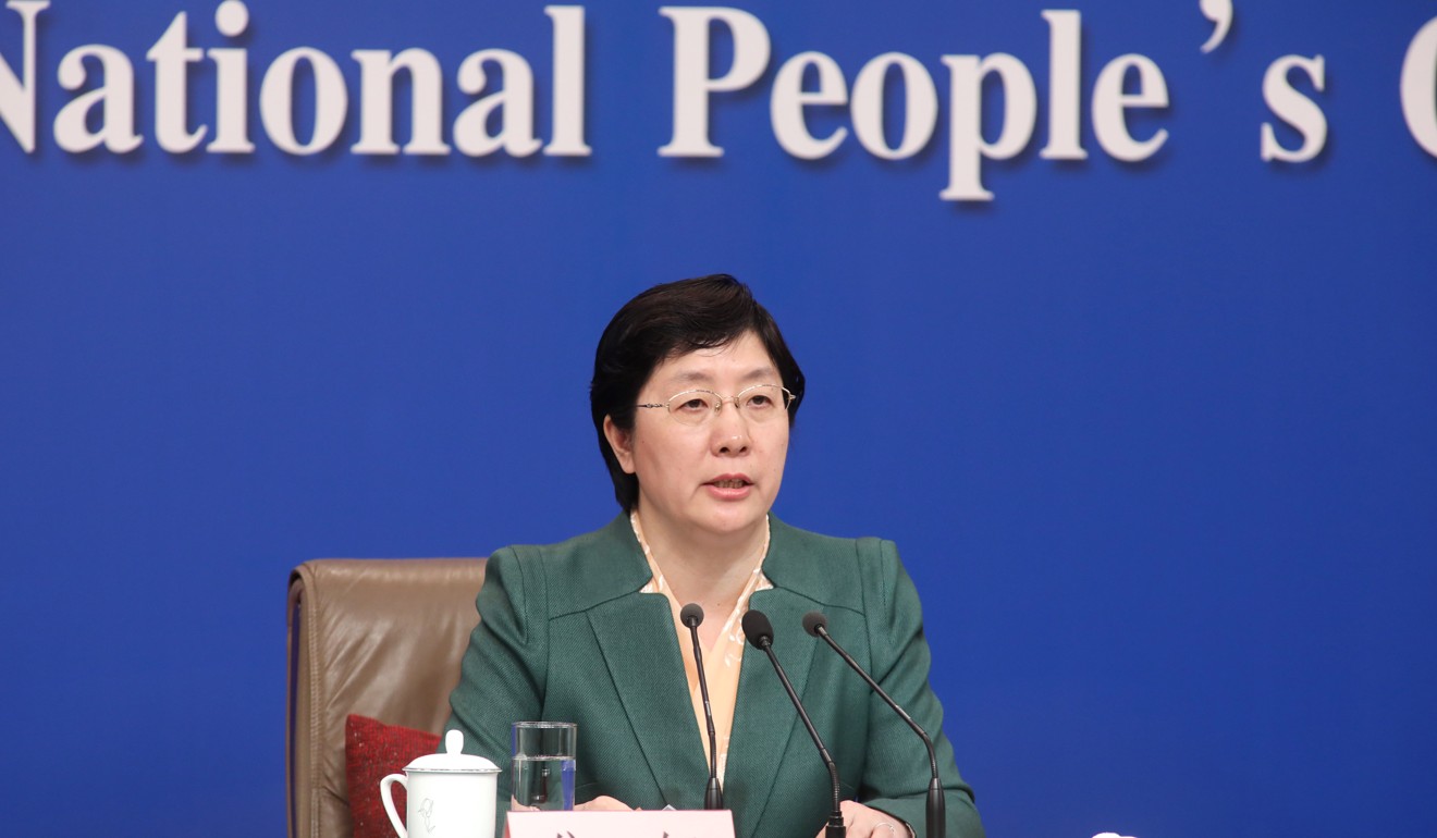 Jiao Hong, head of China’s National Medical Product Administration, said a new law would improve regulation of the country’s vaccine producers, at a press conference on the sidelines of the National People's Congress in Beijing. Photo: Simon Song