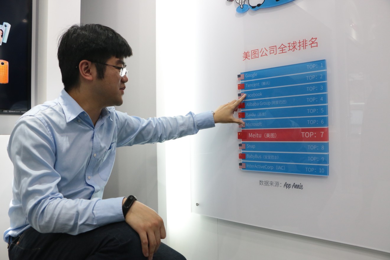 On a display wall in its office, Meitu ranks itself as 7th by downloads among global tech companies. (Picture: Abacus)