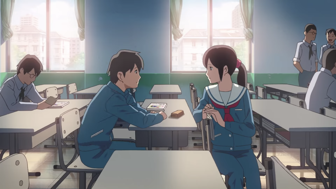 Her red communist school scarf definitely suggests that she’s in China but the uniform still feels a little Japanese. (Picture: Netflix)