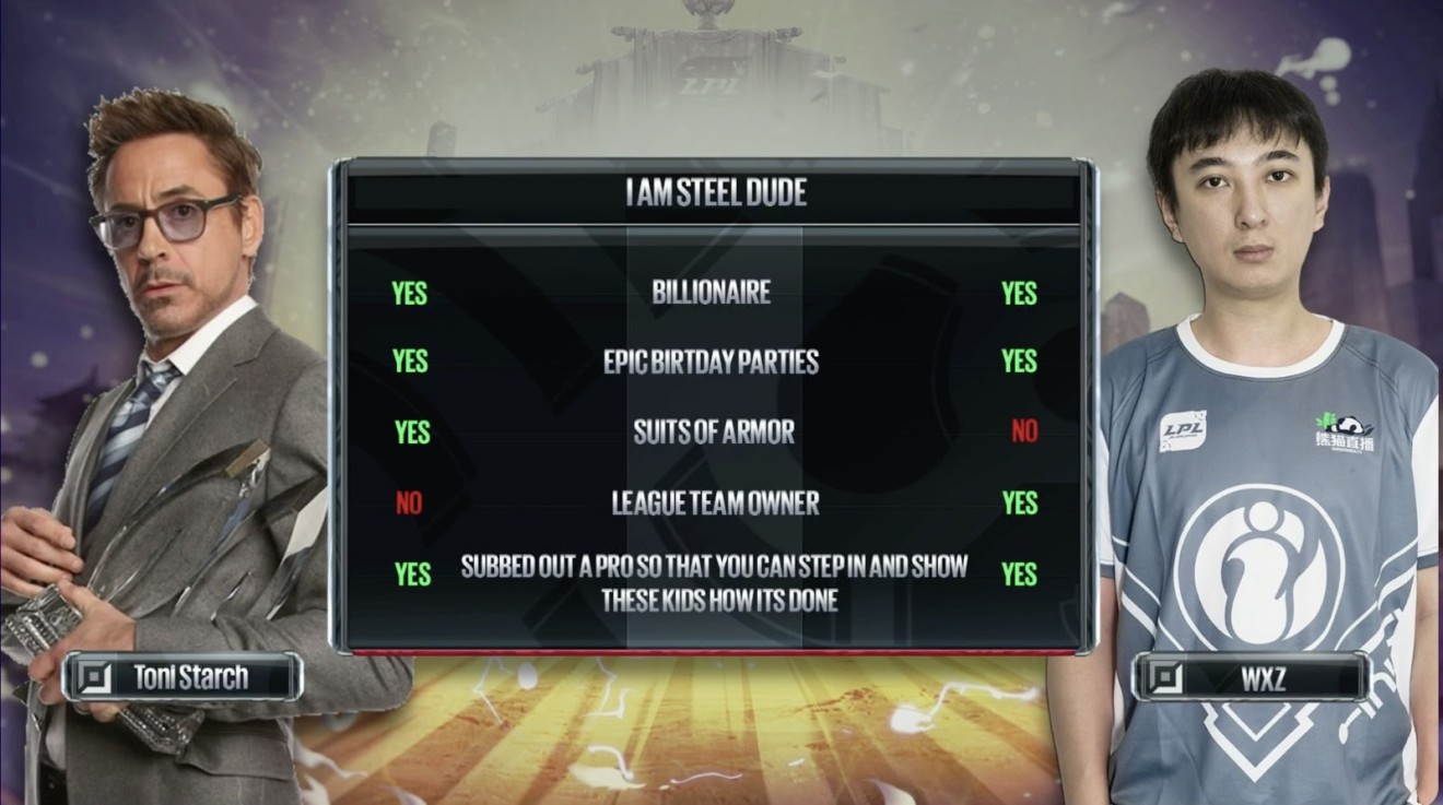 LPL’s sportscasters made the comparison, but they fudged the names… maybe to avoid the ire of Marvel. (Picture: LPL)