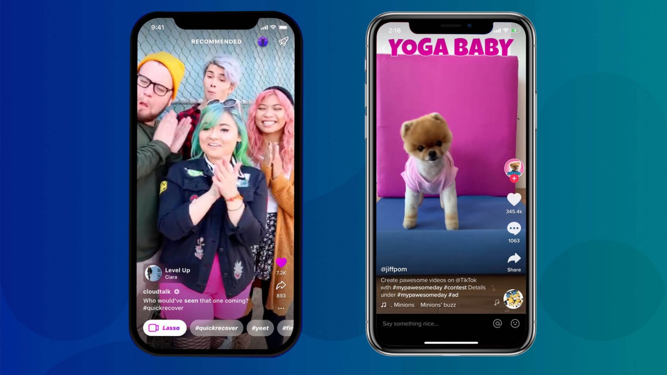 Video feed on Lasso (left) vs TikTok (right), both having pretty much the same features.