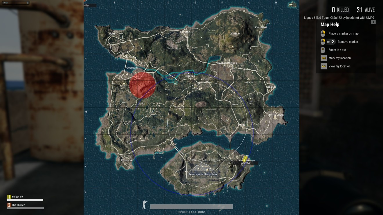 What's within the white circle is the Playzone, which gets smaller and smaller as the game progresses. (Picture: PUBG)