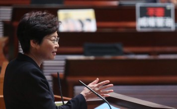 Chief Executive Carrie Lam Cheng Yuet-ngor attends a question and answer session at the Legco Building. Photo: K. Y. Cheng