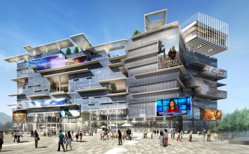 An artist's impression of the Zhongxian E-Sports Stadium in Chongqing, China.