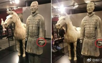 Two Chinese experts will fly to the United States to assess the damage caused to a terracotta warrior. Photo: Weibo
