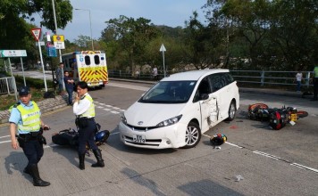 A motorcyclist died after his bike collided with a seven-seater in Tai Po. Photo: Andy Lee
