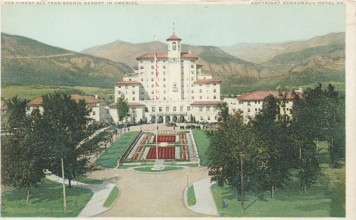 An old postcard for The Broadmoor, which calls it the “finest all year scenic resort in America”. Picture: Alamy
