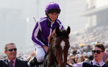 Ryan Moore after riding Highland Reel to victory in last year’s Group One Hong Kong Vase. Photos: Kenneth Chan