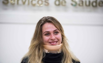 Sophia Floersch attends a press conference at a hospital in Macau to discuss her injuries and recovery before flying home on Monday. Photo: AFP