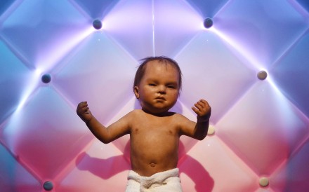 An animatronic baby is displayed at the Robots exhibition at the Science Museum in London. Photo: EPA