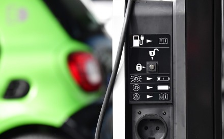 A charging panel is pictured at a loading station for electric cars at the Frankfurt Auto Show IAA in 2017. Photo: AFP