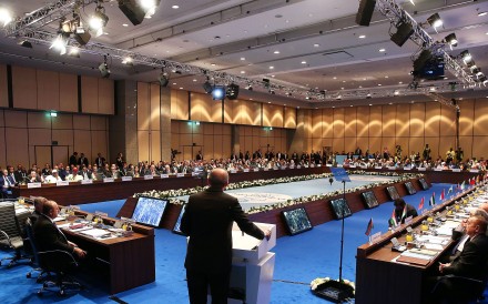 Turkish President Recep Tayyip Erdogan addresses the Organisation of Islamic Cooperation summit in Istanbul. Photo: AFP