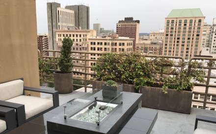 The view of Portland from a Sentinel hotel room terrace.