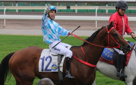 Joao Moreira celebrates after Conte wins on Monday. Photos: Kenneth Chan.